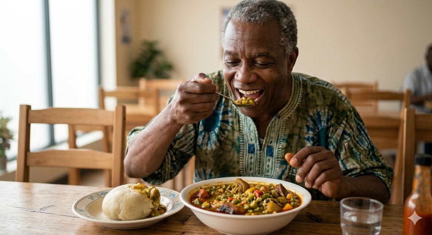 man eating okra soup