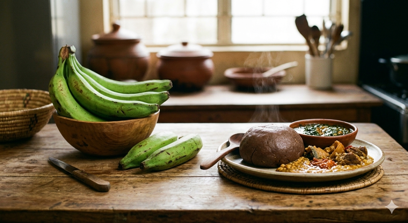 unripe plantain and amala